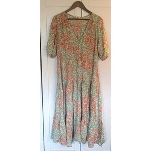 Able the Label Green Wild Bloom Prairie Cottage Peasant Ruffle Maxi Dress XS